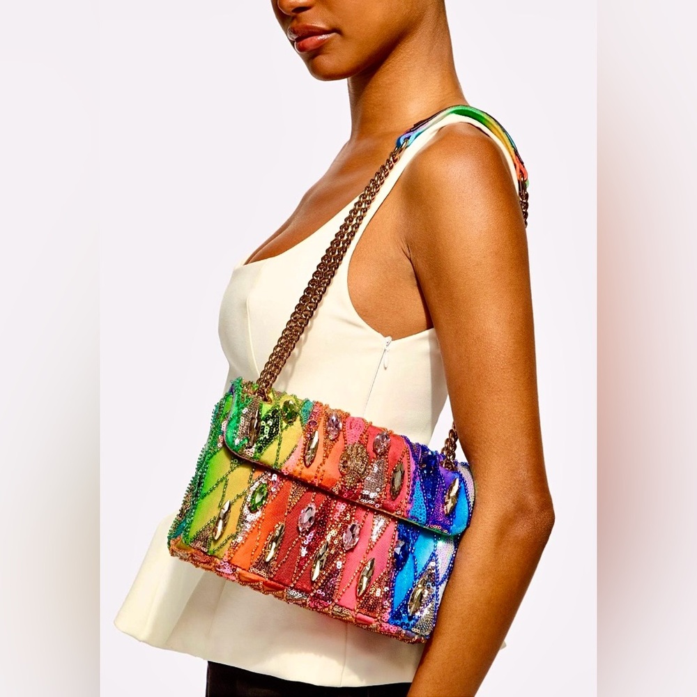Kurt Geiger Gorgeous Med Sz Kensington Bag MultiColor Embellished NWT+Dust Bag